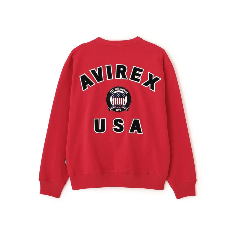 AVIREX SIGNATURE VARSITY LOGO CREWNECK SWEAT "RED"  7836932001-100