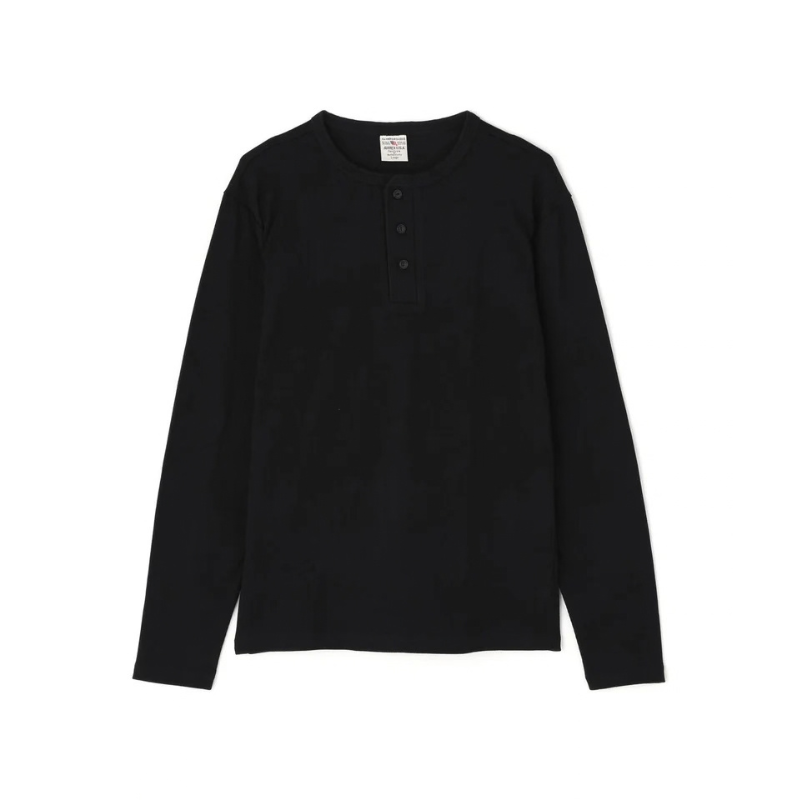 AVIREX RIB L/S HENLEY NECK T-SHIRT "BLACK"  7834930020-010