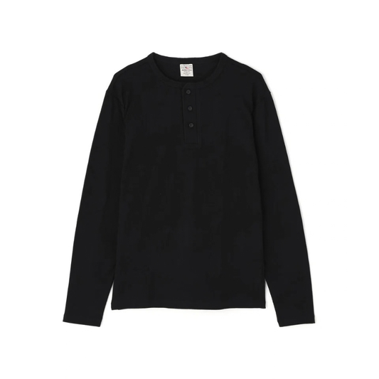 AVIREX RIB L/S HENLEY NECK T-SHIRT "BLACK"  7834930020-010