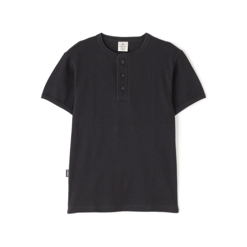 AVIREX DAILY RIB S/S HENLEY NECK T-SHIRT  "BLACK" 7835934007-010