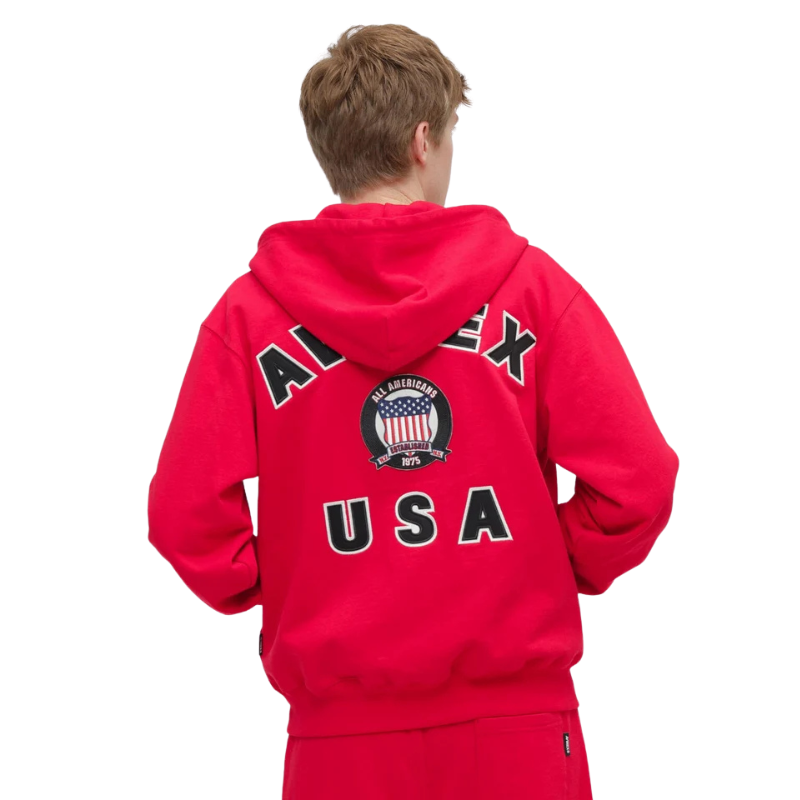 AVIREX Sweat Set Up SIGNATURE VARSITY ZIP UP PARKA × LOGO SWEAT PANTS "RED "