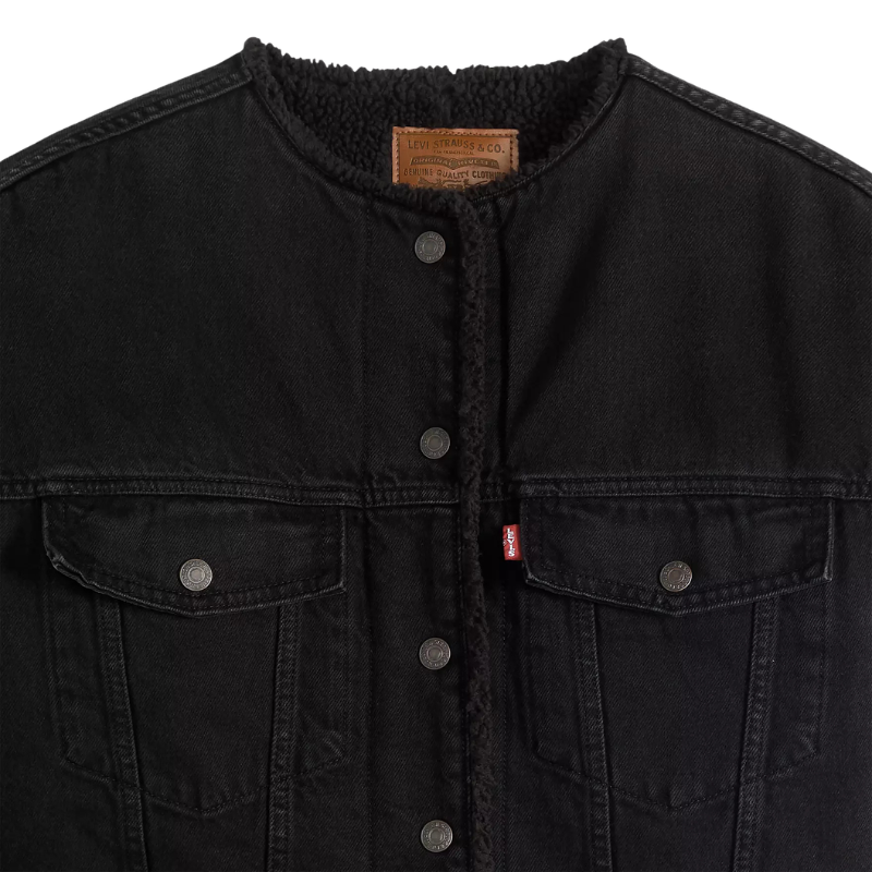 Levi’s COLLARLESS CROP SHERPA TRUCKER JACKET "BLACK" 0088Z-0001