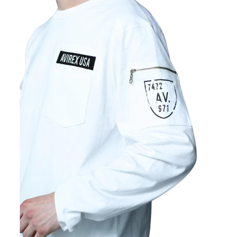 AVIREX FATIGUE CREW NECK L/S T-SHIRT "WHITE"  7835930016-030