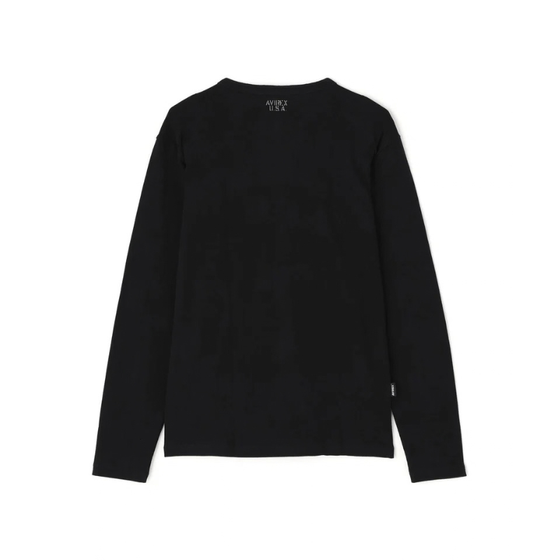 AVIREX RIB L/S HENLEY NECK T-SHIRT "BLACK"  7834930020-010