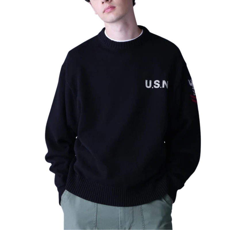 AVIREX NAVAL CREWNECK KNIT "BLACK"  7833932006-010