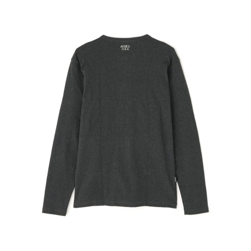 AVIREX RIB L/S HENLEY NECK T-SHIRT "CHARCOAL"  7834930020-410